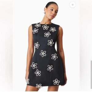 elliatt maiara black 3d floral diamante mini fit & flare mini dress size Small
